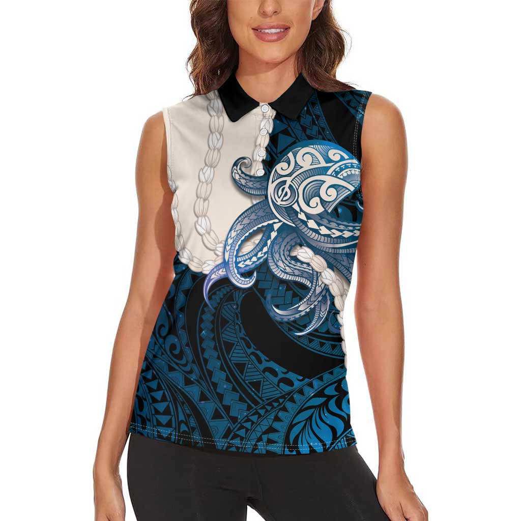 Blue Galaxy Polynesia Tribal Octopus Tattoo Women Sleeveless Polo Shirt Pikake Lei Polynesian Pattern LT14 - Polynesian Pride