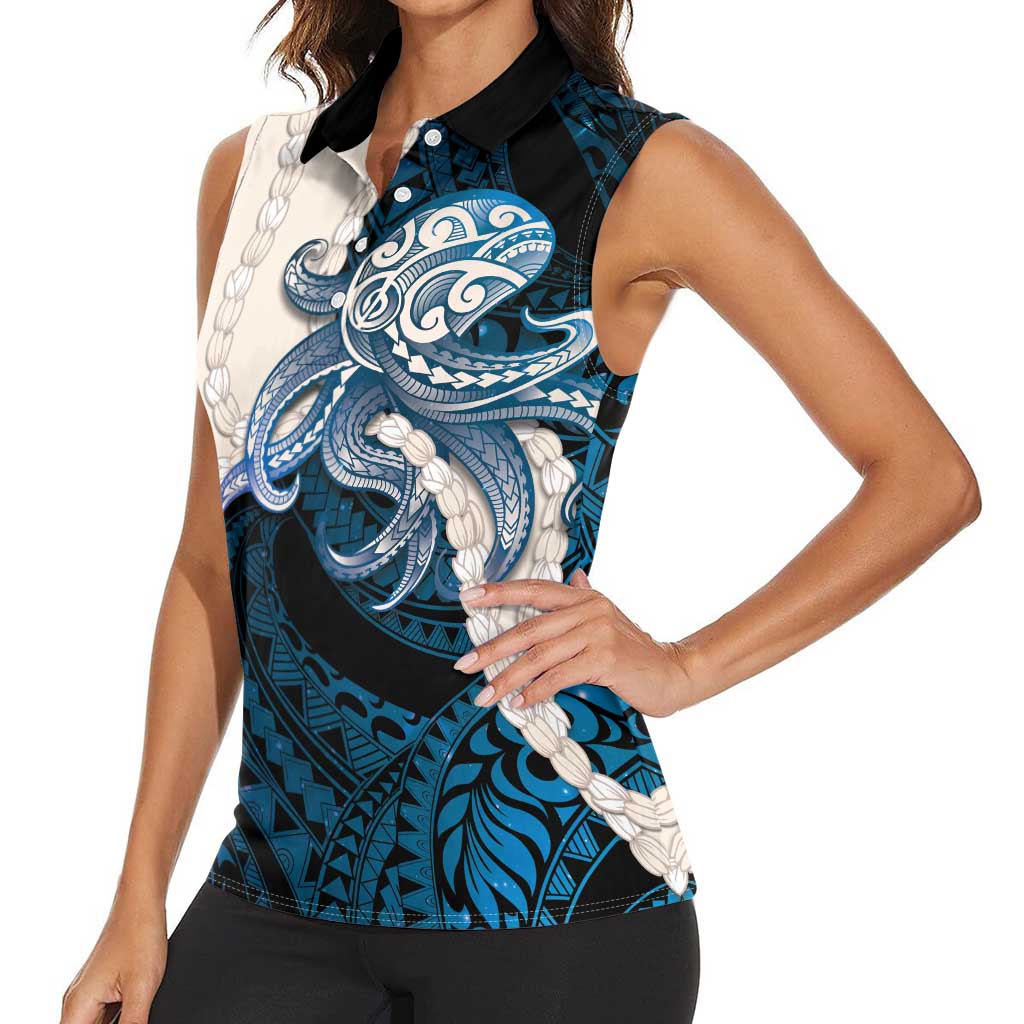 Blue Galaxy Polynesia Tribal Octopus Tattoo Women Sleeveless Polo Shirt Pikake Lei Polynesian Pattern LT14 - Polynesian Pride