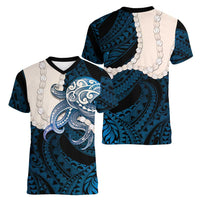 Blue Galaxy Polynesia Tribal Octopus Tattoo Women V-Neck T-Shirt Pikake Lei Polynesian Pattern LT14 - Polynesian Pride