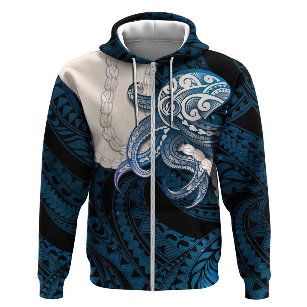Blue Galaxy Polynesia Tribal Octopus Tattoo Zip Hoodie Pikake Lei Polynesian Pattern LT14 Zip Hoodie Blue - Polynesian Pride