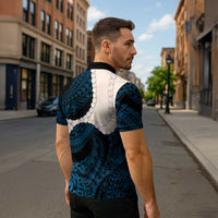 Blue Galaxy Polynesia Tribal Octopus Tattoo Zipper Polo Shirt Pikake Lei Polynesian Pattern LT14 - Polynesian Pride