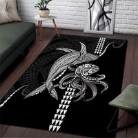 Kanaloa Aloha Hawaii Area Rug Humpback Whale Octopus Tattoo Kakau Pattern LT14 Black - Polynesian Pride