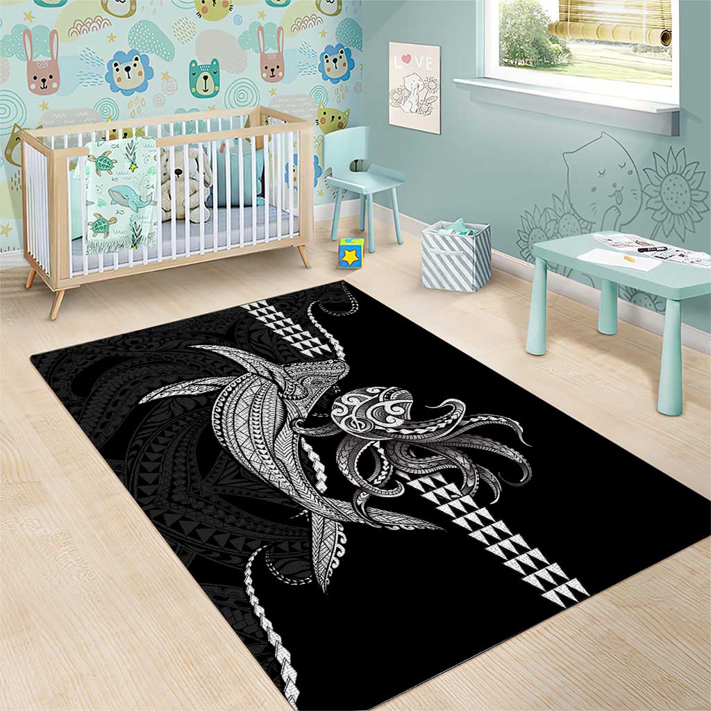 Kanaloa Aloha Hawaii Area Rug Humpback Whale Octopus Tattoo Kakau Pattern LT14 - Polynesian Pride