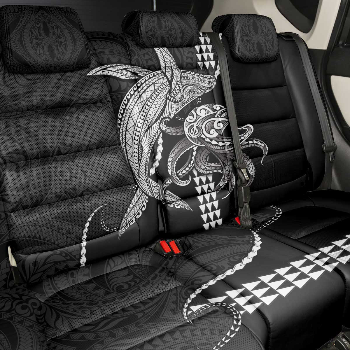 Kanaloa Aloha Hawaii Back Car Seat Cover Humpback Whale Octopus Tattoo Kakau Pattern