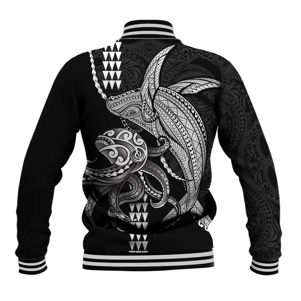 Kanaloa Aloha Hawaii Baseball Jacket Humpback Whale Octopus Tattoo Kakau Pattern LT14 - Polynesian Pride