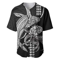 Kanaloa Aloha Hawaii Baseball Jersey Humpback Whale Octopus Tattoo Kakau Pattern LT14 Black - Polynesian Pride