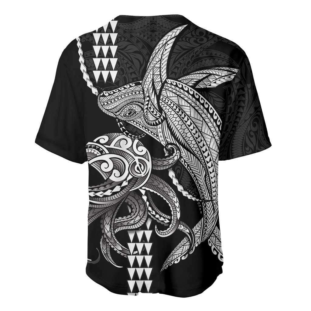 Kanaloa Aloha Hawaii Baseball Jersey Humpback Whale Octopus Tattoo Kakau Pattern LT14 - Polynesian Pride