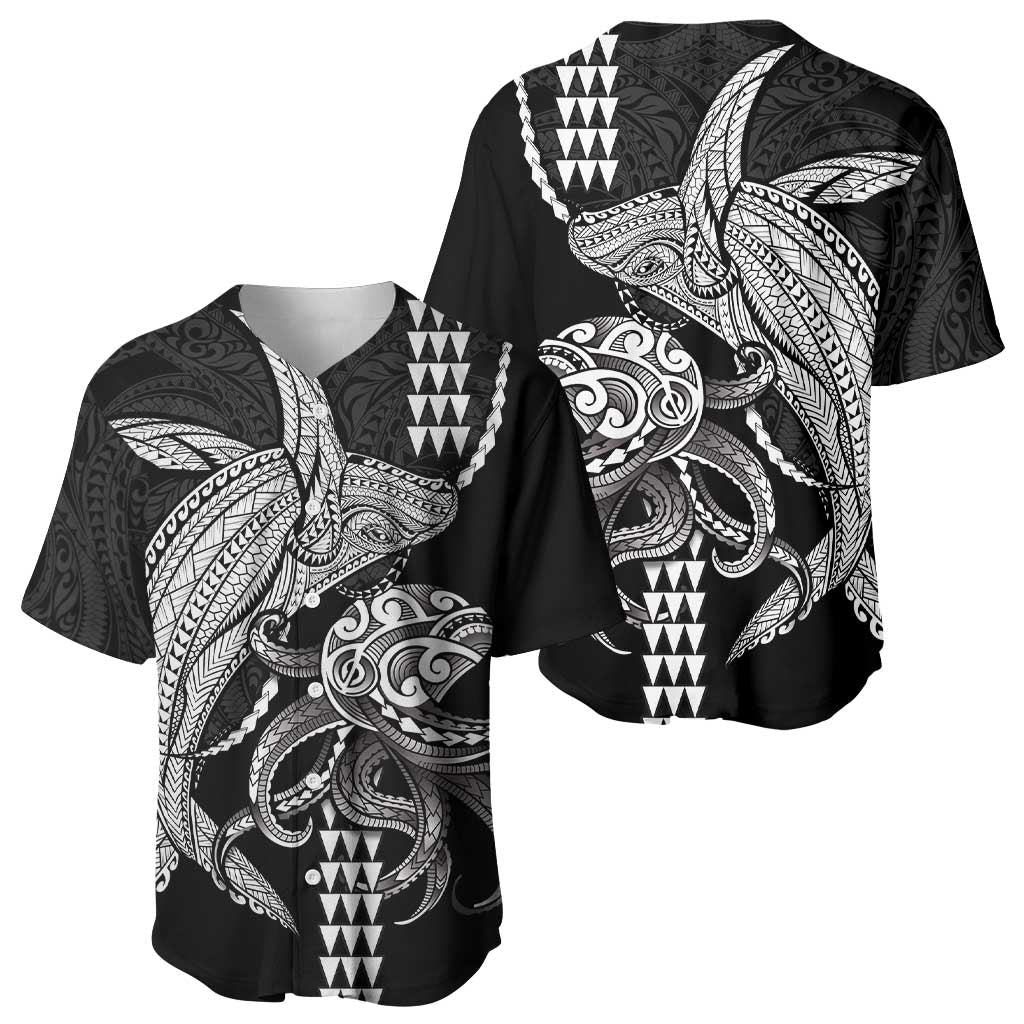 Kanaloa Aloha Hawaii Baseball Jersey Humpback Whale Octopus Tattoo Kakau Pattern LT14 - Polynesian Pride