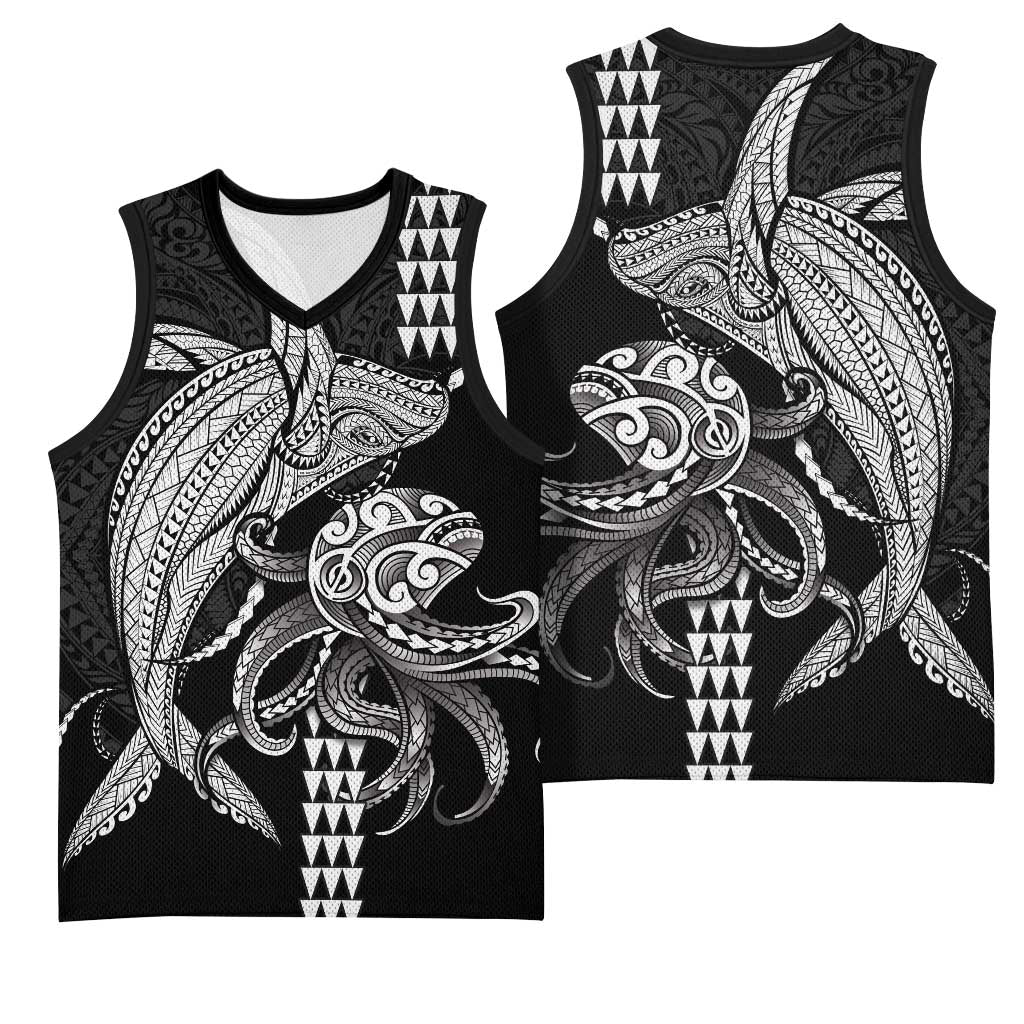 Kanaloa Aloha Hawaii Basketball Jersey Humpback Whale Octopus Tattoo Kakau Pattern LT14 - Polynesian Pride