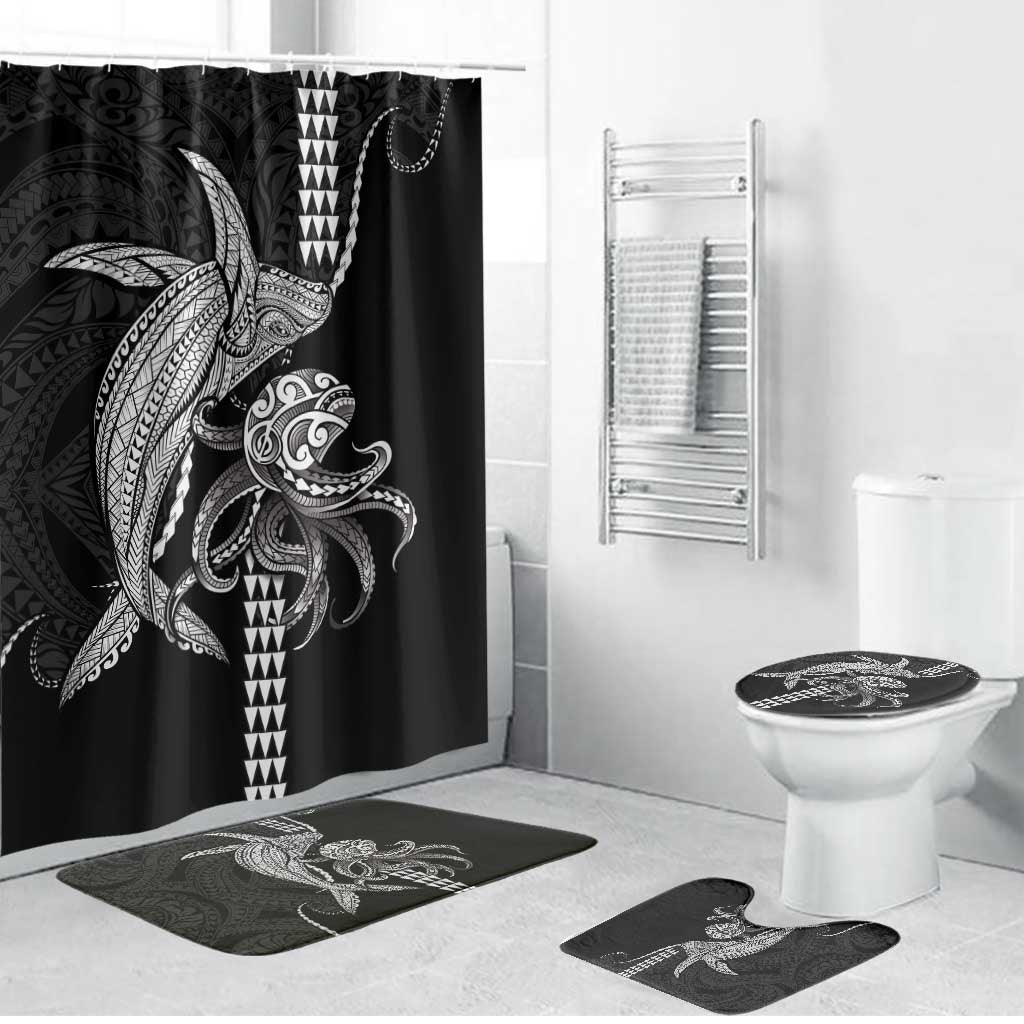 Kanaloa Aloha Hawaii Bathroom Set Humpback Whale Octopus Tattoo Kakau Pattern LT14 Bathroom Set (4 pcs) Black - Polynesian Pride