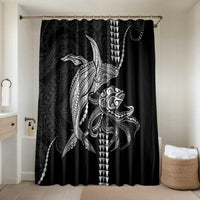 Kanaloa Aloha Hawaii Bathroom Set Humpback Whale Octopus Tattoo Kakau Pattern LT14 Shower Curtain Only Black - Polynesian Pride