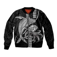 Kanaloa Aloha Hawaii Bomber Jacket Humpback Whale Octopus Tattoo Kakau Pattern LT14 Unisex Black - Polynesian Pride