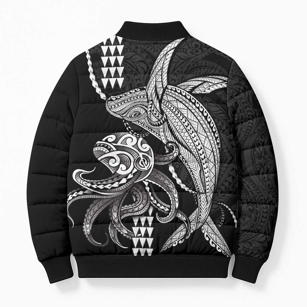 Kanaloa Aloha Hawaii Bomber Puffer Jacket Humpback Whale Octopus Tattoo Kakau Pattern LT14 - Polynesian Pride