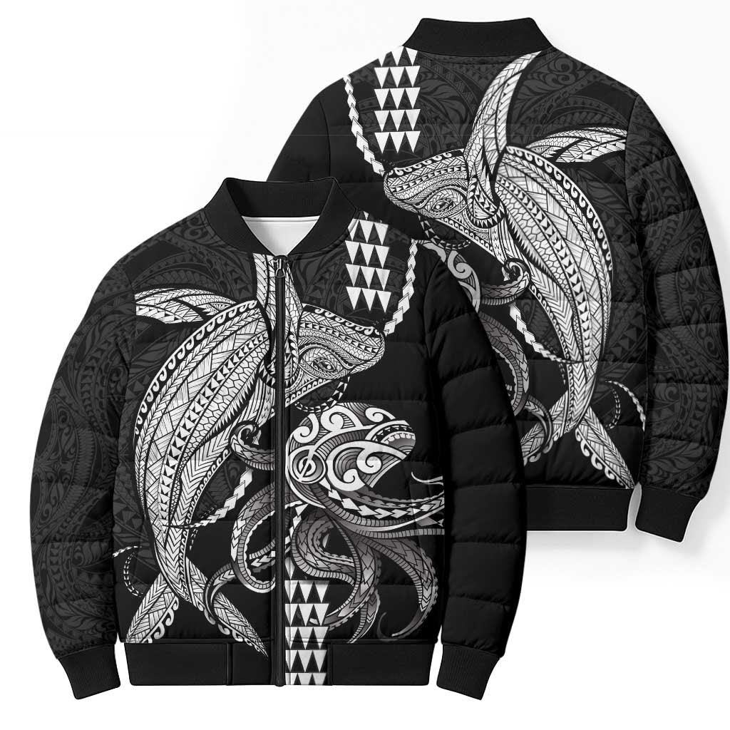 Kanaloa Aloha Hawaii Bomber Puffer Jacket Humpback Whale Octopus Tattoo Kakau Pattern LT14 - Polynesian Pride