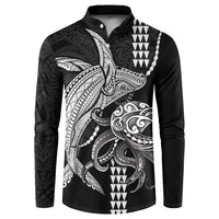 Kanaloa Aloha Hawaii Button Sweatshirt Humpback Whale Octopus Tattoo Kakau Pattern LT14 Black - Polynesian Pride