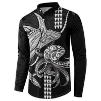Kanaloa Aloha Hawaii Button Sweatshirt Humpback Whale Octopus Tattoo Kakau Pattern LT14 - Polynesian Pride