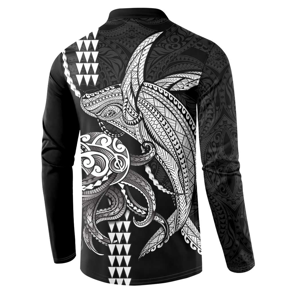 Kanaloa Aloha Hawaii Button Sweatshirt Humpback Whale Octopus Tattoo Kakau Pattern LT14 - Polynesian Pride