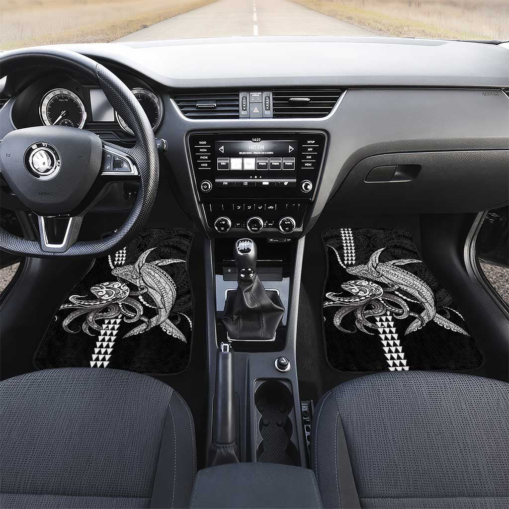 Kanaloa Aloha Hawaii Car Mats Humpback Whale Octopus Tattoo Kakau Pattern LT14 Set 2pcs - Front Black - Polynesian Pride