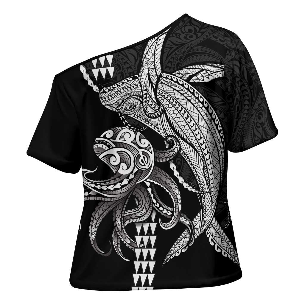 Kanaloa Aloha Hawaii Cross Shoulder Shirt Humpback Whale Octopus Tattoo Kakau Pattern LT14 - Polynesian Pride