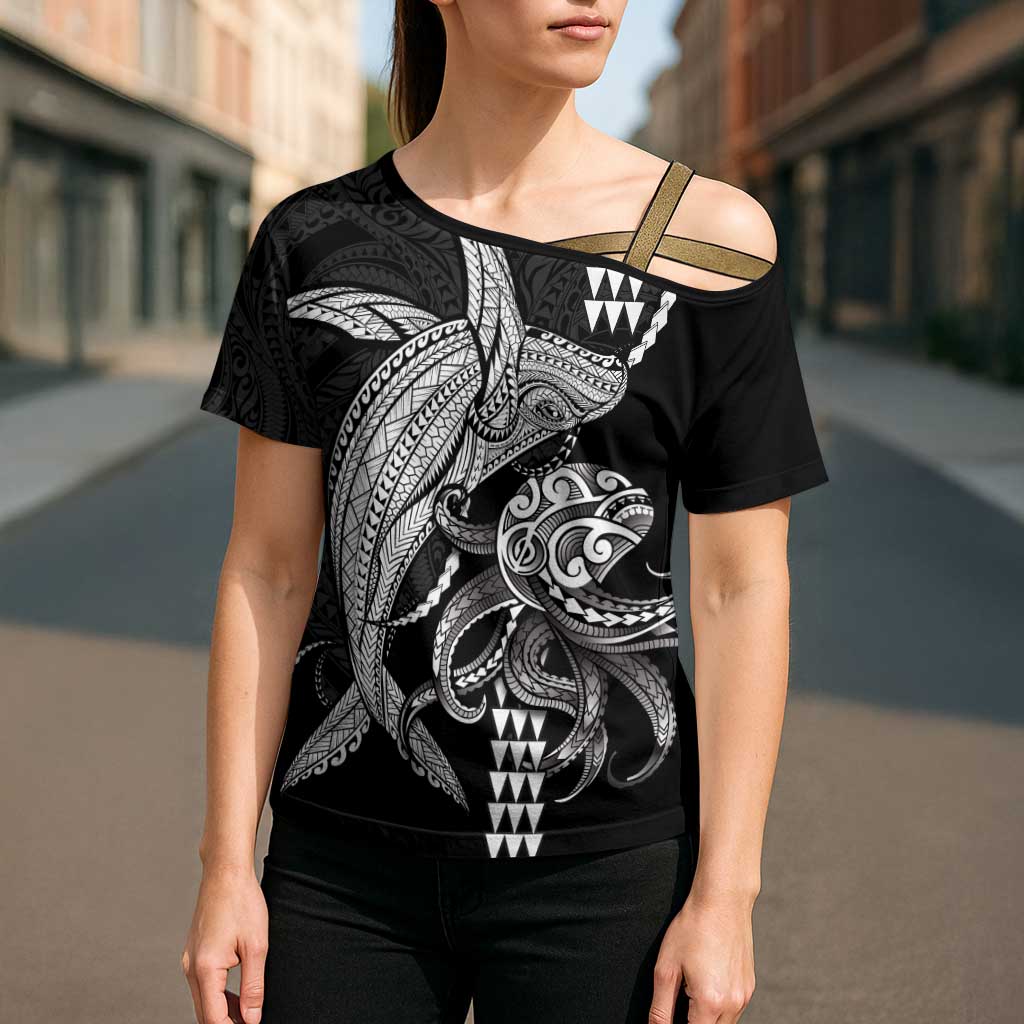 Kanaloa Aloha Hawaii Cross Shoulder Shirt Humpback Whale Octopus Tattoo Kakau Pattern LT14 - Polynesian Pride