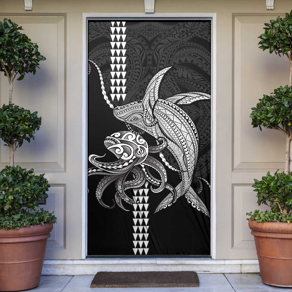 Kanaloa Aloha Hawaii Door Cover Humpback Whale Octopus Tattoo Kakau Pattern LT14 Black - Polynesian Pride