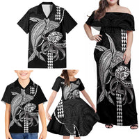 Kanaloa Aloha Hawaii Family Matching Off Shoulder Maxi Dress and Hawaiian Shirt Humpback Whale Octopus Tattoo Kakau Pattern