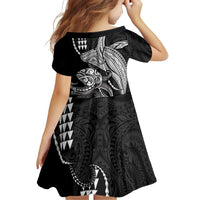 Kanaloa Aloha Hawaii Family Matching Off Shoulder Short Dress and Hawaiian Shirt Humpback Whale Octopus Tattoo Kakau Pattern
