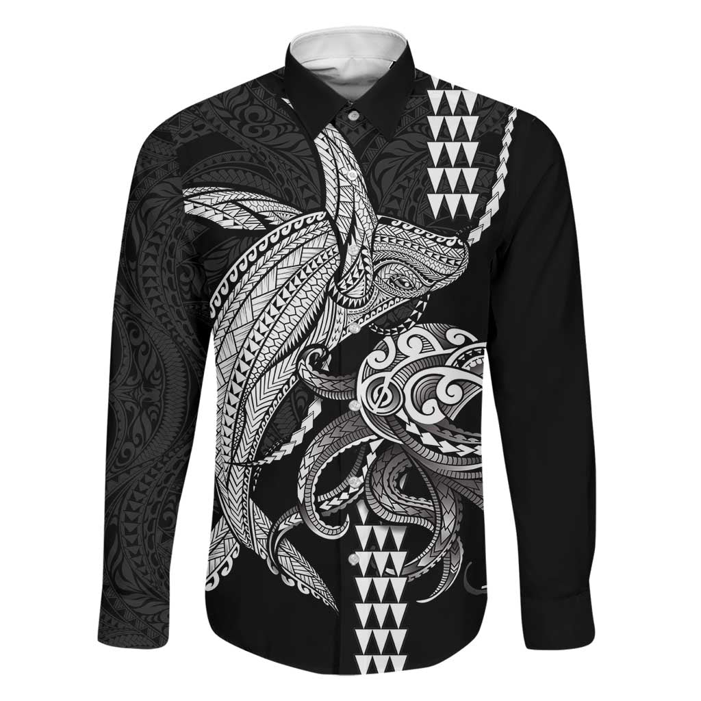 Kanaloa Aloha Hawaii Family Matching Off Shoulder Short Dress and Hawaiian Shirt Humpback Whale Octopus Tattoo Kakau Pattern