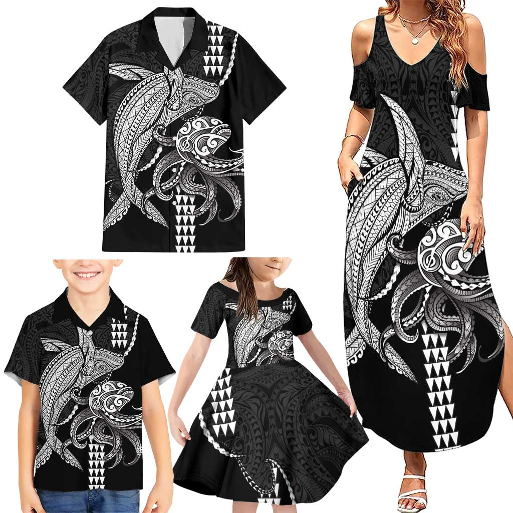 Kanaloa Aloha Hawaii Family Matching Summer Maxi Dress and Hawaiian Shirt Humpback Whale Octopus Tattoo Kakau Pattern LT14 - Polynesian Pride