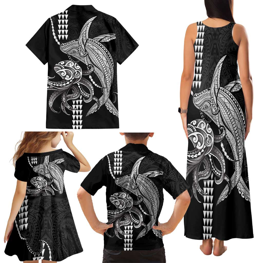 Kanaloa Aloha Hawaii Family Matching Tank Maxi Dress and Hawaiian Shirt Humpback Whale Octopus Tattoo Kakau Pattern