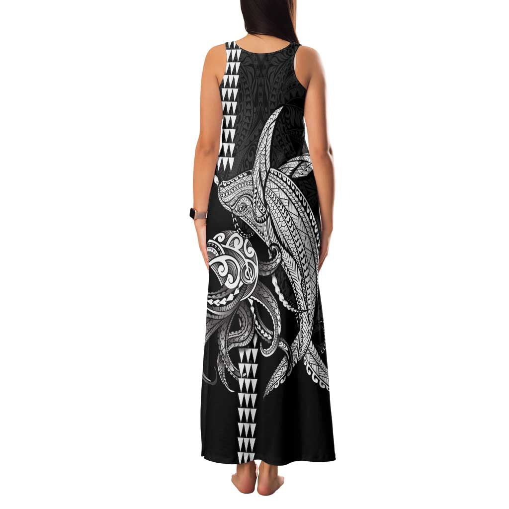 Kanaloa Aloha Hawaii Family Matching Tank Maxi Dress and Hawaiian Shirt Humpback Whale Octopus Tattoo Kakau Pattern