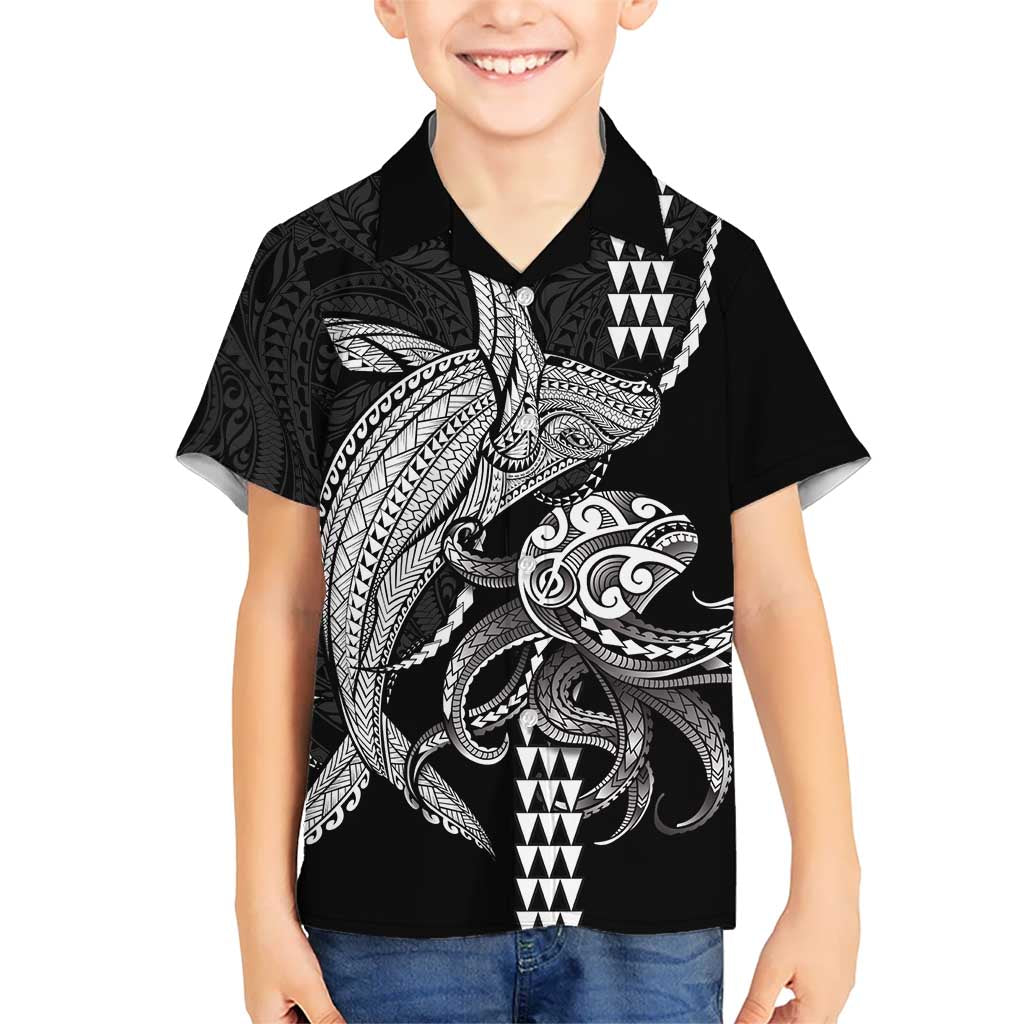 Kanaloa Aloha Hawaii Family Matching Tank Maxi Dress and Hawaiian Shirt Humpback Whale Octopus Tattoo Kakau Pattern