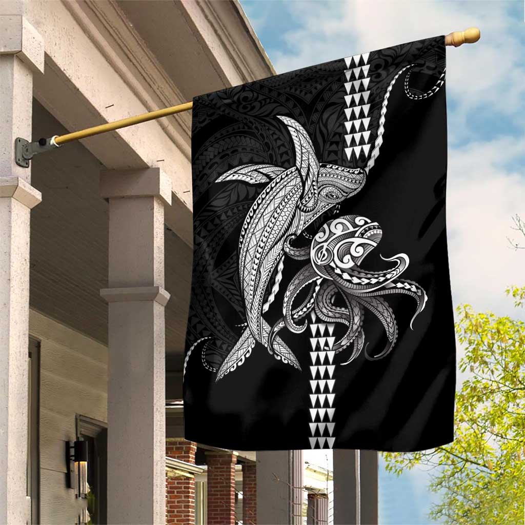 Kanaloa Aloha Hawaii Garden Flag Humpback Whale Octopus Tattoo Kakau Pattern LT14 House Flag Black - Polynesian Pride