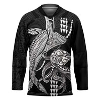 Kanaloa Aloha Hawaii Hockey Jersey Humpback Whale Octopus Tattoo Kakau Pattern LT14 Unisex Black - Polynesian Pride