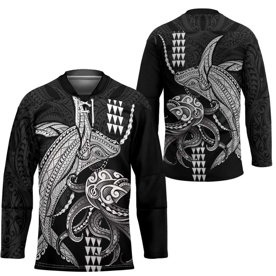 Kanaloa Aloha Hawaii Hockey Jersey Humpback Whale Octopus Tattoo Kakau Pattern LT14 - Polynesian Pride