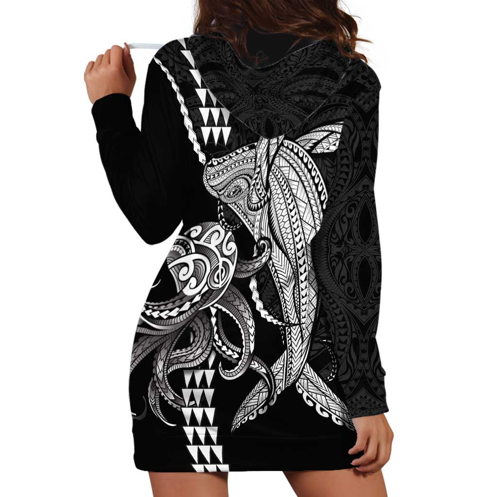 Kanaloa Aloha Hawaii Hoodie Dress Humpback Whale Octopus Tattoo Kakau Pattern