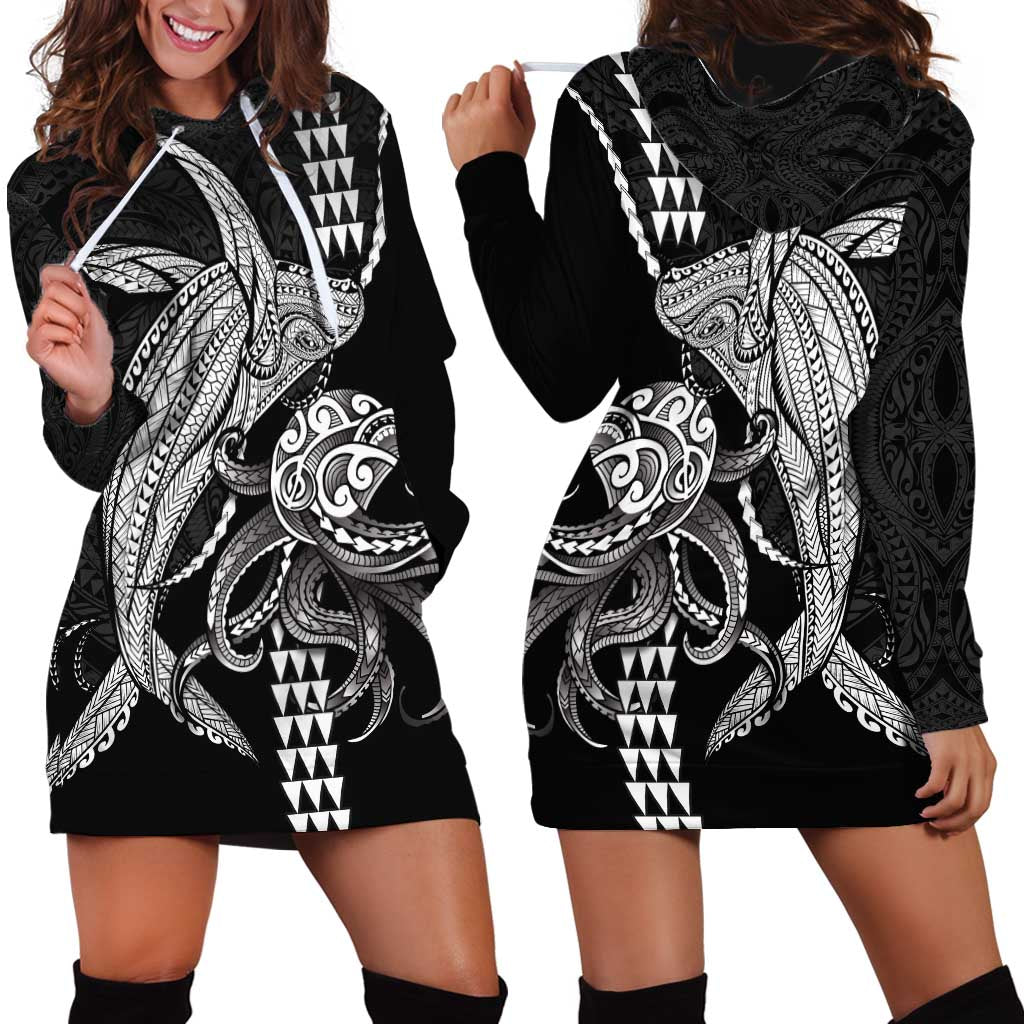 Kanaloa Aloha Hawaii Hoodie Dress Humpback Whale Octopus Tattoo Kakau Pattern