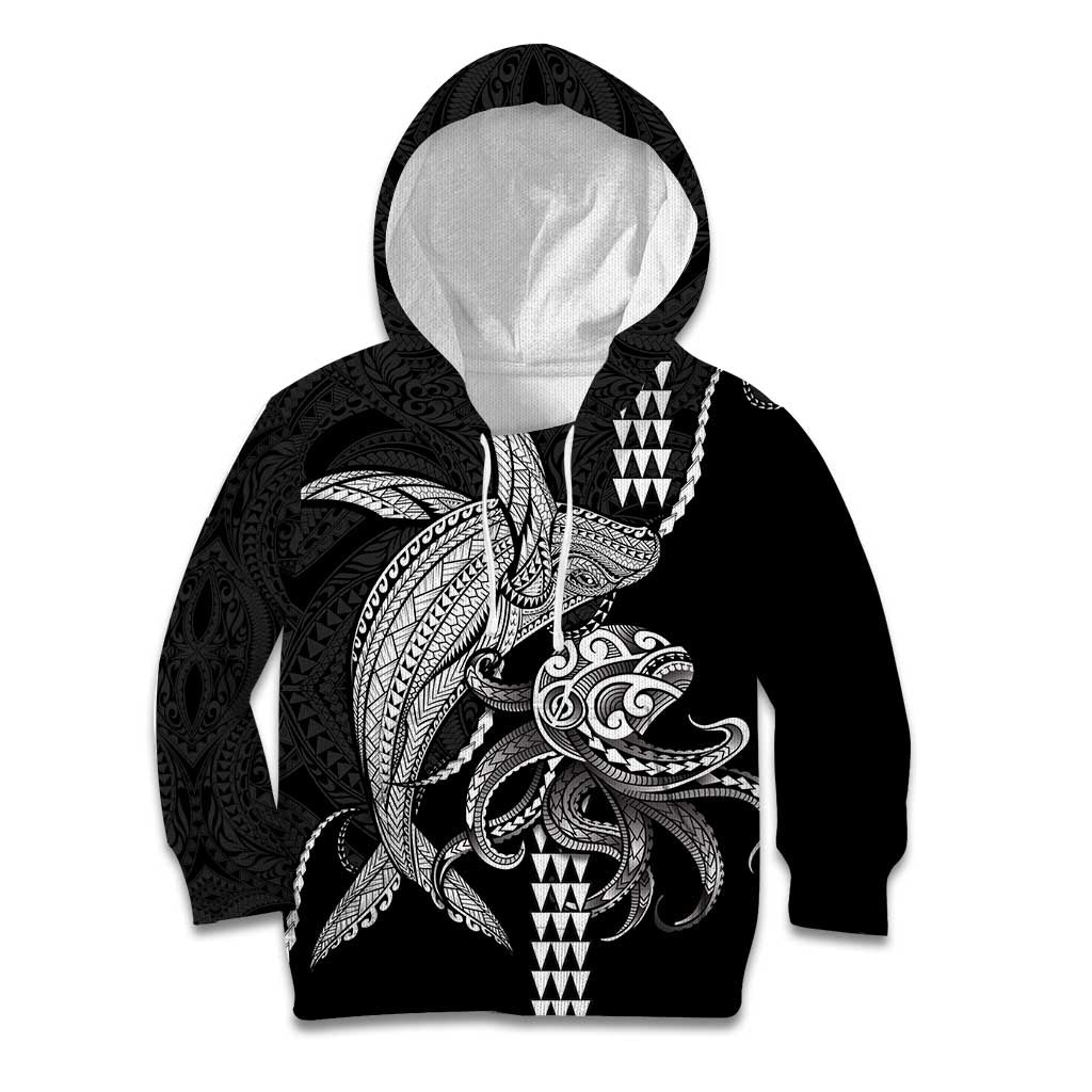 Kanaloa Aloha Hawaii Kid Hoodie Humpback Whale Octopus Tattoo Kakau Pattern LT14 Hoodie Black - Polynesian Pride