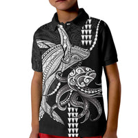 Kanaloa Aloha Hawaii Kid Polo Shirt Humpback Whale Octopus Tattoo Kakau Pattern LT14 Kid Black - Polynesian Pride