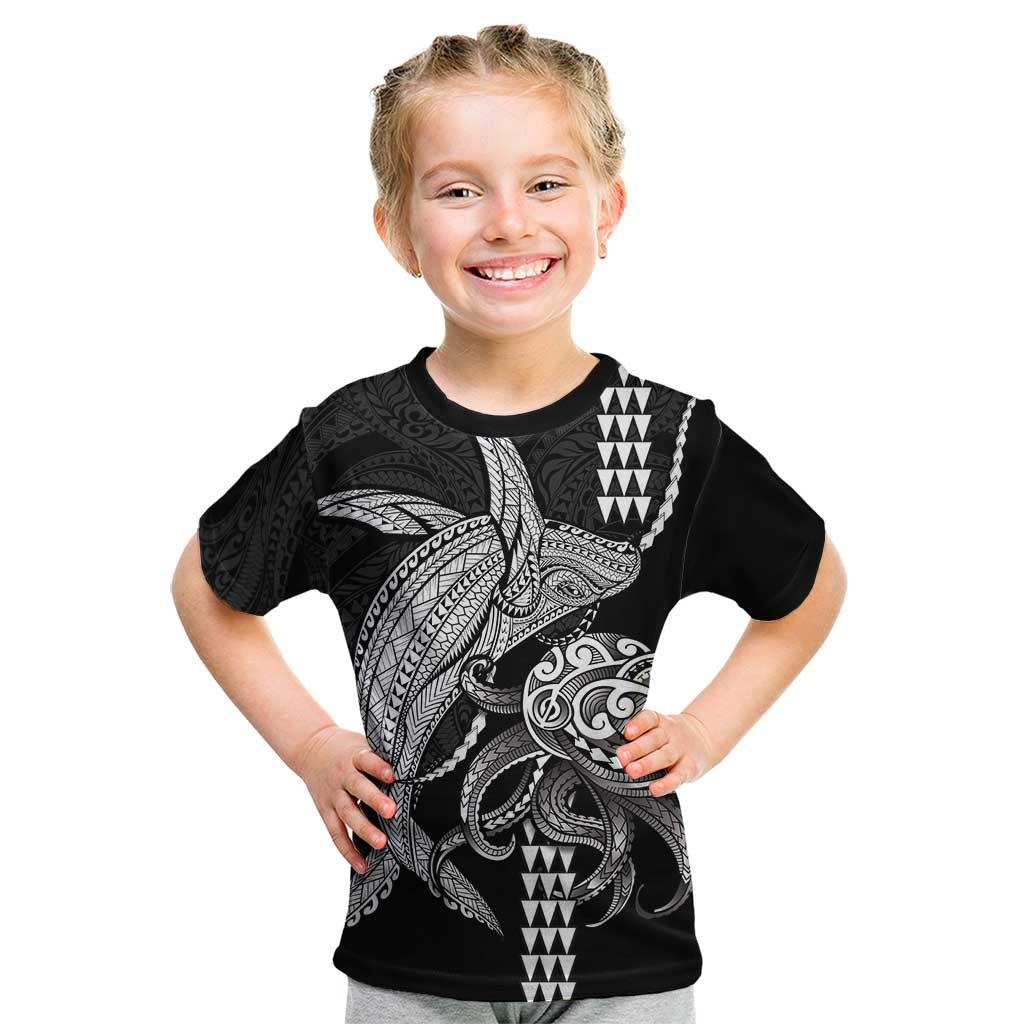 Kanaloa Aloha Hawaii Kid T Shirt Humpback Whale Octopus Tattoo Kakau Pattern LT14 Black - Polynesian Pride