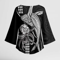Kanaloa Aloha Hawaii Kimono Sleeve Blouse Humpback Whale Octopus Tattoo Kakau Pattern LT14 - Polynesian Pride