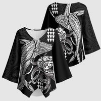 Kanaloa Aloha Hawaii Kimono Sleeve Blouse Humpback Whale Octopus Tattoo Kakau Pattern LT14 - Polynesian Pride