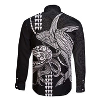 Kanaloa Aloha Hawaii Long Sleeve Button Shirt Humpback Whale Octopus Tattoo Kakau Pattern LT14 - Polynesian Pride