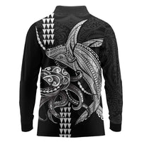 Kanaloa Aloha Hawaii Long Sleeve Polo Shirt Humpback Whale Octopus Tattoo Kakau Pattern LT14 - Polynesian Pride