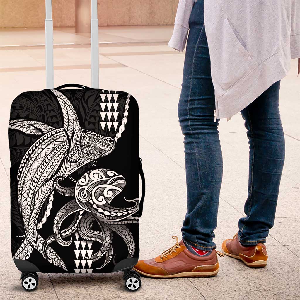 Kanaloa Aloha Hawaii Luggage Cover Humpback Whale Octopus Tattoo Kakau Pattern LT14 Black - Polynesian Pride