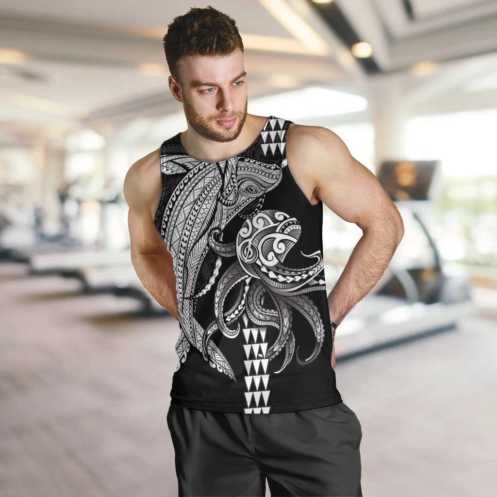 Kanaloa Aloha Hawaii Men Tank Top Humpback Whale Octopus Tattoo Kakau Pattern LT14 Black - Polynesian Pride