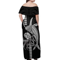 Kanaloa Aloha Hawaii Off Shoulder Maxi Dress Humpback Whale Octopus Tattoo Kakau Pattern LT14 - Polynesian Pride