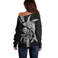 Kanaloa Aloha Hawaii Off Shoulder Sweater Humpback Whale Octopus Tattoo Kakau Pattern LT14 - Polynesian Pride