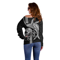 Kanaloa Aloha Hawaii Off Shoulder Sweater Humpback Whale Octopus Tattoo Kakau Pattern LT14 - Polynesian Pride