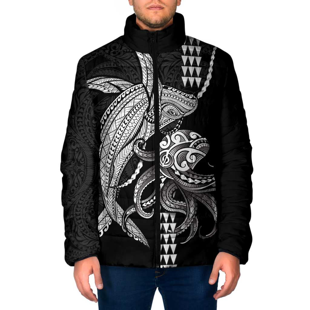 Kanaloa Aloha Hawaii Padded Jacket Humpback Whale Octopus Tattoo Kakau Pattern LT14 Men Black - Polynesian Pride